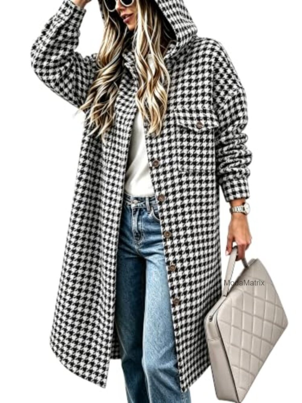 Womens Long Plaid Flannel Hooded Shacket Oversized Boyfriend Jacket